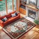 LBRO2M Boho Area Rug 6X9 Washable Rugs for Bedroom Low Piles Indoor Carpet, Non Slip Soft Rug for Living Room, Dining Room, Red Rug Foldable Pet Friendly Area Rugs Stain Resistant (6'X9' Red)