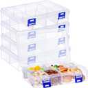Juexica 4 Pcs Snack Box Container Adjustable Divided Snack Containers, Easy to Clean Dishwasher Safe Clear Bento Box Work Travel(7.76 x 5.12 x 1.81 Inches,8 Grids)