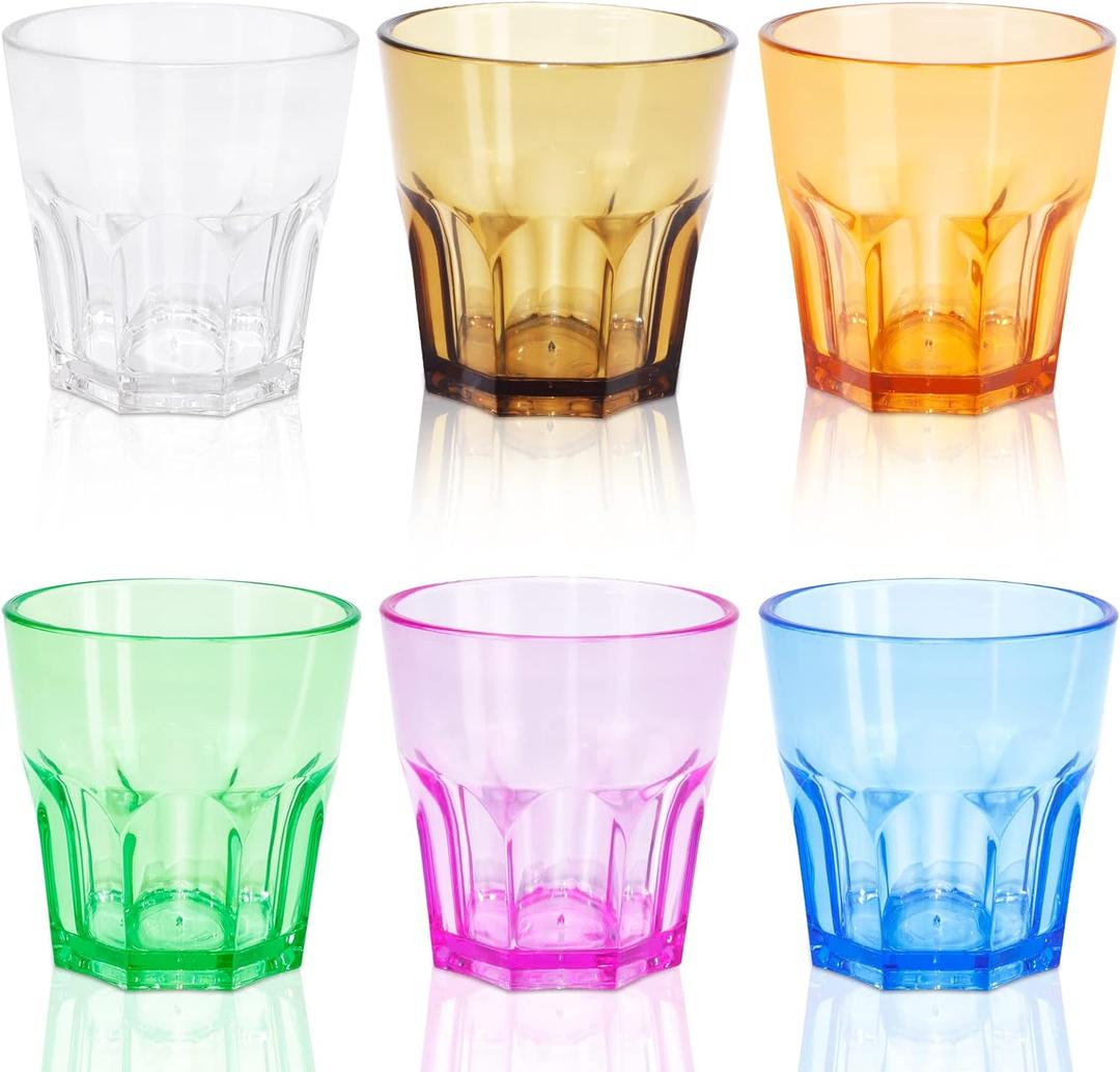 Plastic Drinking Glasses Set of 6, Unbreakable Coloured Water Tumbler, Acrylic Plastic Cups, Reusable Kids Drinking Cups for Children Kitchen Picnic Party Juice Whiskey Wine (6pc-6color-160ml/5.4oz)