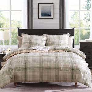 MaiRve Plaid Full Comforter Sets, Khaki Green Grid Farmhouse Bedding Set Bed in A Bag, Classic Checkered Comforter Sets with Fitted & Flat Sheet, Pillowcases & Shams 80"x90"