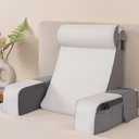 Vekkia 21" Reading Pillow for Sitting in Bed – 60° Ergonomic Wedge Back Pillow, XL Side Pockets, Removable Cover, Support Chair for TV, Gaming, Working, Nursing, Recovery in Bed/Floor,Lightweight, White/Gray