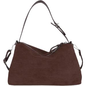 Suede Shoulder Bags For Women Crossbody Bag Suede Tote Bag Satchels Slouchy Work Purses Crescent Handbag Fall Top Handle (Coffee)
