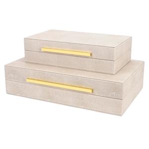 Ivory Shagreen box Set of 2 Faux Leather Decorative Boxes,Large Nesting Storage Decorative Boxes with Lids for Modern Home Decor Stacking Jewelry Box Organizer