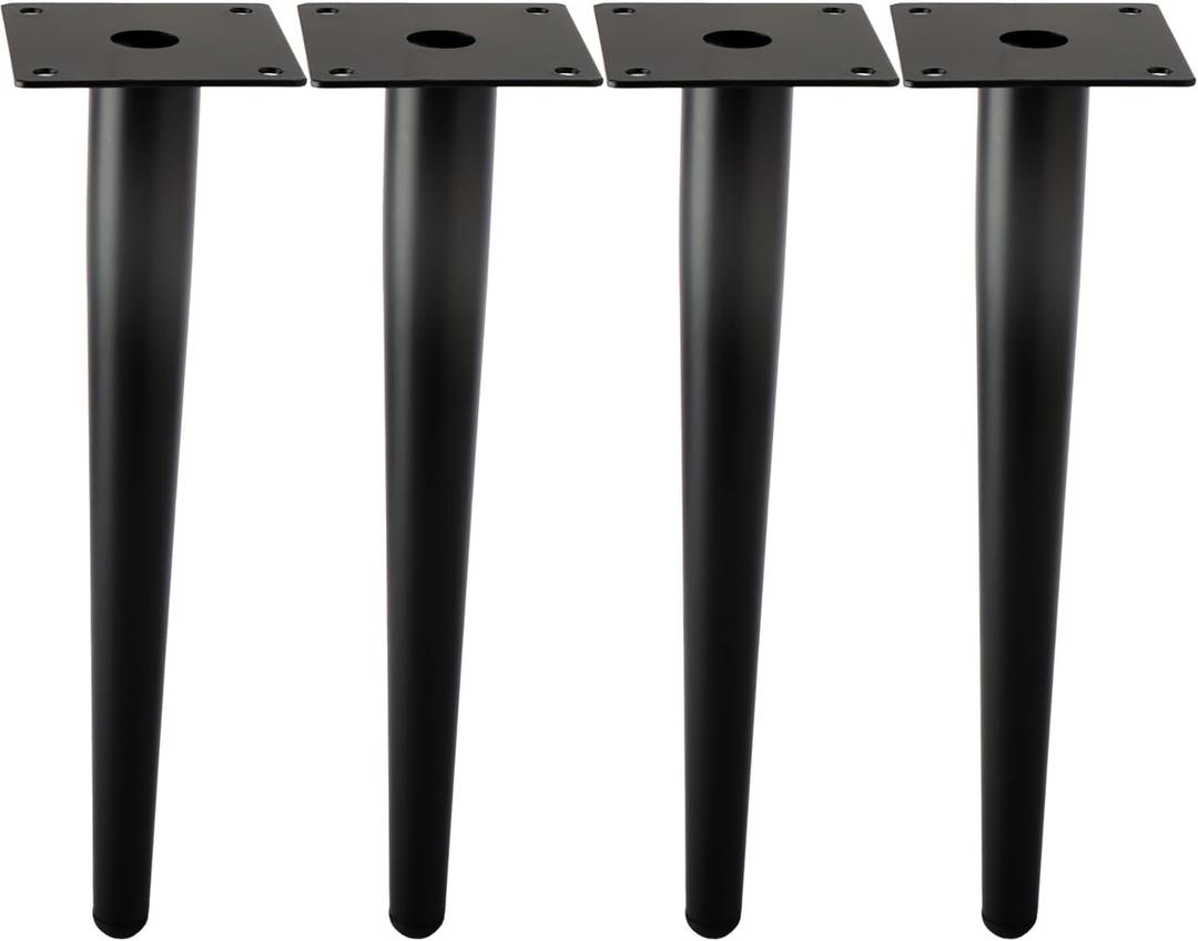 Straight Furniture Table Legs 16 Inch, Round Tapered Metal Furniture Legs Black, Modern Dresser Cabinet Sofa Support Feet Replacement, Set of 4