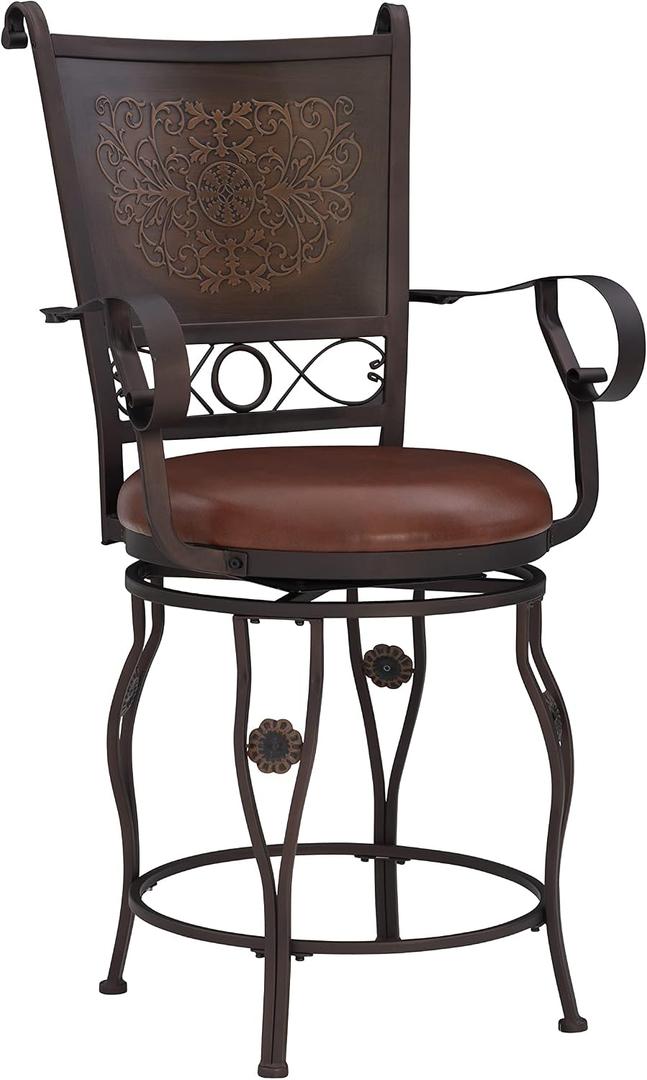 Powell Company Big & Tall Copper Stamped Back Arms by Powell Big and Tall Counter Stool, 24" Seat Height, brown