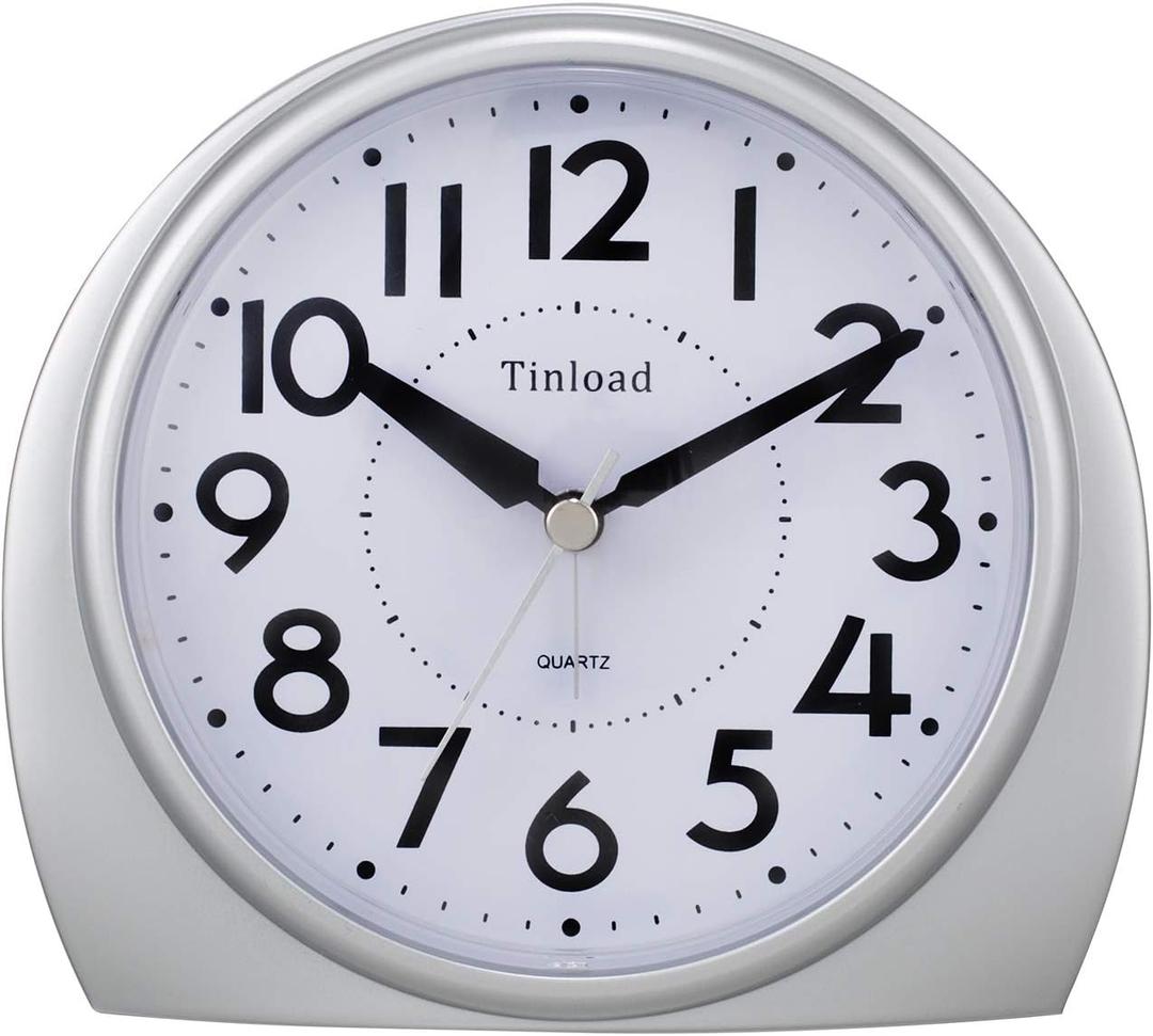 Tinload 5.5" Large Analog Alarm Clock Silent Non Ticking, Gentle Wake, Beep Sounds, Increasing Volume, Battery Operated Snooze and Manual Light, Easy Set,Silver(Best for Elder)