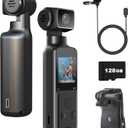 4K Body Camera with External Microphone, Mini Video & Audio Pocket Cam 270 Rotation Camera for Outdoor Sport, Bike, Travel, Police Law Enforcement, Personal Civilians, 128GB Included