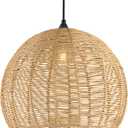 16.1 inch Hemp Rope Woven Pendant Light Wicker Pendant Light Rattan Light Fixture Boho Chandelier Farmhouse Chandelier Dome Pendants Light for Dining Room Bedroom Kitchen