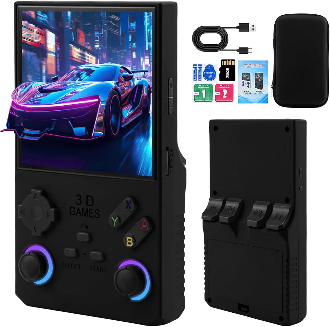 2026Newly Upgraded V40 MAX Retro Handheld Game Console with 256G Built-in 20000+ Classic Games, 4.0 Inch 4K HD IPS Screen Open Source Linux System, 4000mAh Battery, Portable Pocket Video Game Console