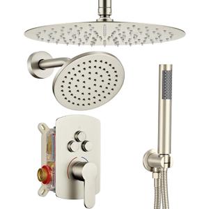 Dasan Rainfall Full Body Shower Faucet System with 12'' Round Shower & 6'' Shower Head,Brushed Nickel Dual Shower Head Faucets Set with Handheld & Valve, Double Shower Head System for Couples/2-Person