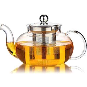 Hiware Glass Teapot with Stainless Steel Infuser & Lid, Borosilicate Glass Tea Pot Stovetop Safe, Blooming & Loose Leaf Teapots, 27 Oz