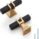 5 Pack 2 inch Black & Gold Cabinet Handles Square Zinc-Alloy Pulls for Kitchen Dresser Closet and Bathroom Cabinets Hardware (Single Hole)