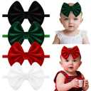 4 Pcs Velvet Baby Bow Headbands, Christmas Newborn Headband Bows Nylon Handmade Hair Accessories for Baby Infants Toddlers Child (red, green, black, white)