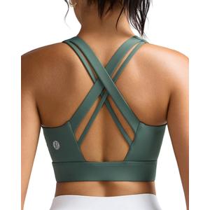 RUNNING GIRL Sports Bra for Women High Support,Criss-Cross Back Strappy Sports Bra Moulded Cup High Impact Workout Top(WX3066_Ash Green_M) (Green, M)