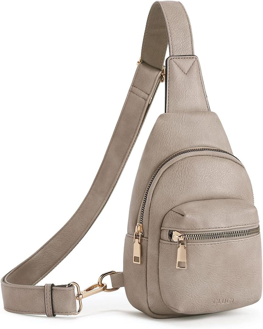 CLUCI Small Sling Bag for Women, Leather Crossbody Fanny Packs Trendy, Women's Chest Bag (B-5 Grey)