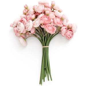 Ling's Moment Ranunculus Artificial Flower, Faux Silk Mini Ranunculus Flowers for DIY Bouquet, Bulk Fake Wedding Filler Flowers for Centerpieces Arrangements Bridal Shower Decorations, Dusty Rose