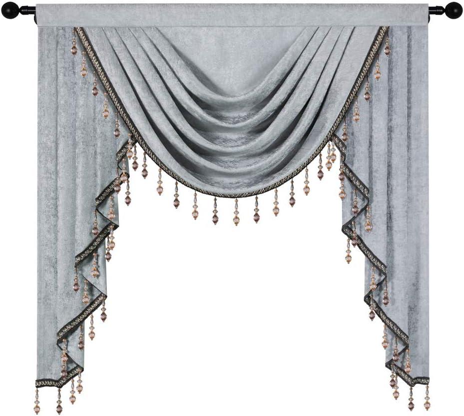 ELKCA Thick Double-Sided Chenille Window Curtains Single Swag Valance for Living Room, Silver Grey Valance for Bedroom,Rod Pocket (W39inch,1 Panel)