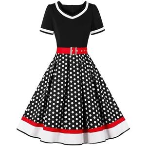 Nihsatin Vintage 1950s Retro Rockabilly Swing Dress Polka Dots Cocktail Dress with Belt, Extra Large, Black  Nihsatin Vintage 1950s Retro Rockabilly Swing Dress Polka Dots Cocktail Dress with Belt, Extra Large, Black