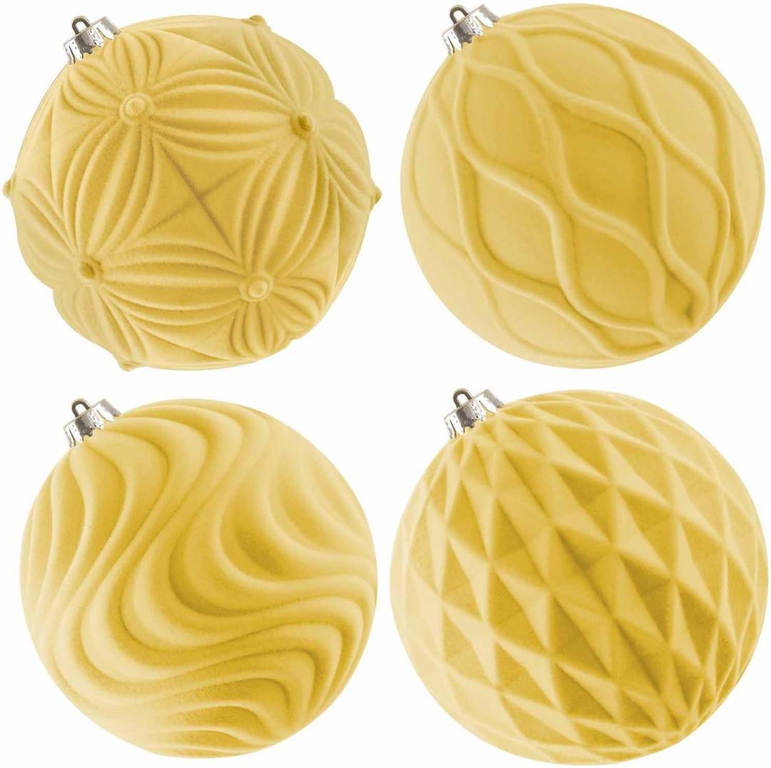 Large Christmas Ornaments, Oversized Velvet Xmas Tree Ball, Big Flocked Christmas Tree Ornament, Shatterproof Plastic Balls for Lawn Yard Holiday Hanging Decor, Brown, 4", 6 Pcs