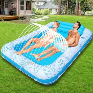 85" x 57" Extra Large Inflatable Tanning Pool Float Lounger with Sprinkler & Cup Holder, Adult Pool Raft for Backyard, Beach, or Lake, Durable PVC, Supports 440 lbs