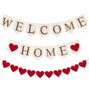 Pre-Strung Welcome Home Burlap Banner, Assembled Welcome Sign for Boho Rustic Welcome Decorations, Housewarming, Homecoming, Military Return Party Decorations