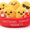 Emotional Support Chicken Nuggets by Relatable, Cuddly Stuffed Animals and Toys, Squishy Toys and Plushies, Great Gift Ideas for Loved Ones of All Ages, Includes 5 Plushies with Carrying Basket