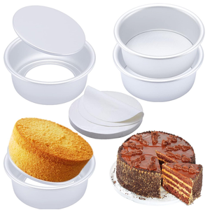 6 Inch Round Cake Pan Set of 4, Nonstick Aluminum Baking Pans with 100 Sheets Parchment Paper, Cake Tins For Making Layered Cakes Deep Dish Pizza Quiches, Removable Bottom For Easy Quick Release