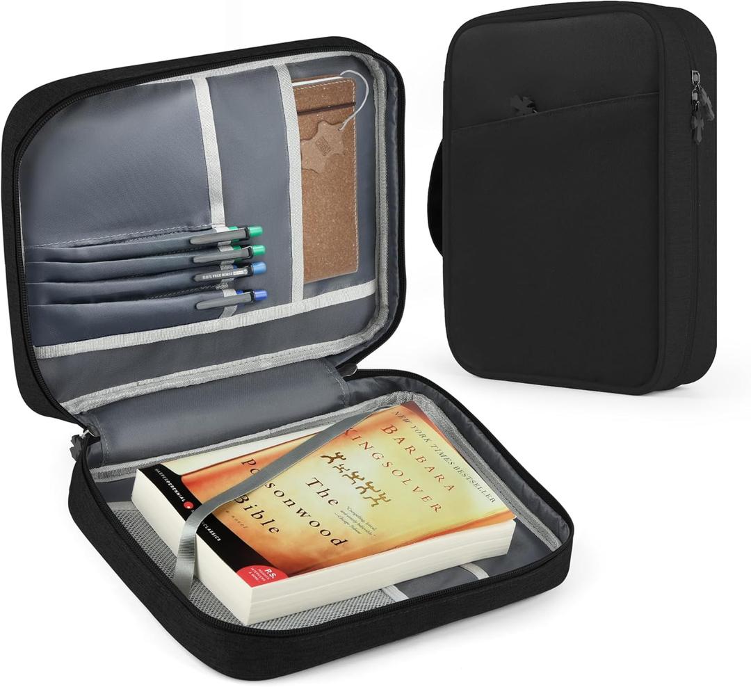 MOSLA Bible Cover Bag with for Women Men, Scripture Study Carrying Book Cover Church Bag with Handle and Pocket for Fathers Mothers Mom Kids, Catholic Church, Christian Gifts Black