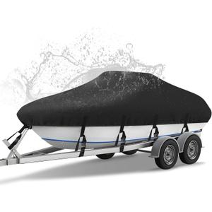 NEVERLAND Trailerable Boat Cover Waterproof Heavy Duty Marine Grade Polyester Canvas Fits V Shape/V-Hull and Tri-Hull Runabouts, Pro-STYL, Bass Boats (Boat Length 16-18.5ft, Beam Width up to 94") (Black)