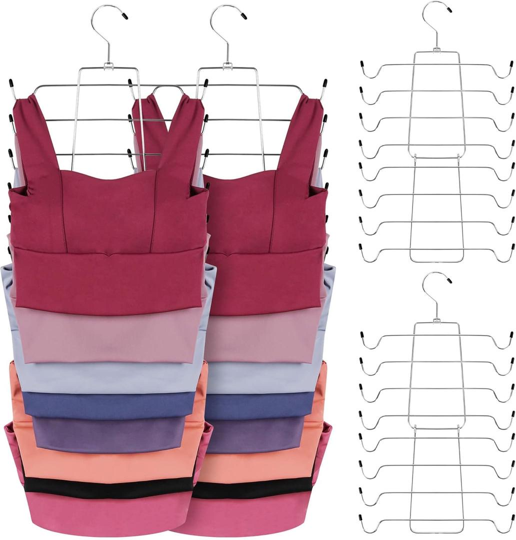 ZEDODIER 6 Pack Tank Top Hanger Space Saving, Bra Hangers for Closet Organizer, Hanging Bra Organizer Tank Tops Holder with 48 Hooks, Metal Closet Organizers and Storage Small Space Solutions, Silver