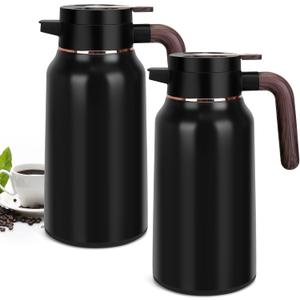 68oz Thermal Coffee Carafe, Stainless Steel Carafes for Hot Liquids 24 Hours, Insulated Coffee Carafes For Keeping Hot Coffee, Hot Water, Tea, Hot Beverage (2 Pack Black)