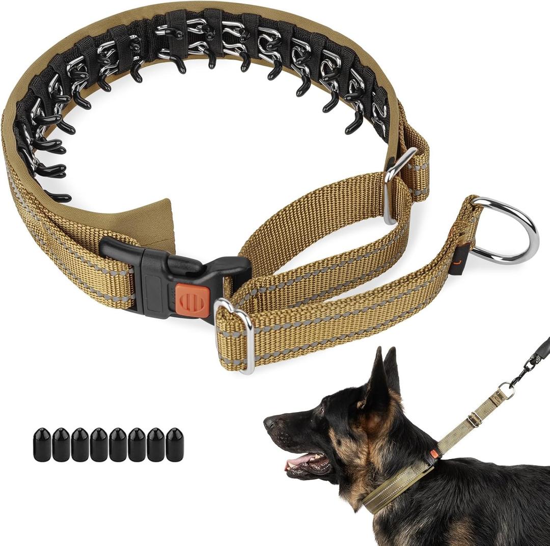 Mayerzon Martingale No Pull Collar for Medium Large Dogs German Shepherd Doberman Pitbull, Patented Anti Pull Correction Dog Collar for Walking Training, Reflective, Adjustable, Hidden(M, Khaki) (Medium,2.5mm,14.5-18.5"Neck)