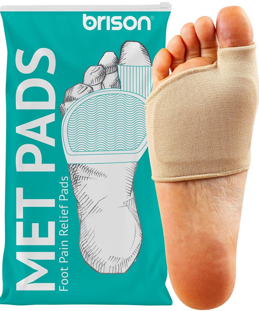 BRISON Metatarsal Pads for Women and Men Ball of Foot Cushion - Gel Sleeves Cushions Pad - Fabric Soft Socks for Supports Feet Pain Relief - 2 Pairs M (Men 7.5-9.5, Women 9-11) (Beige)