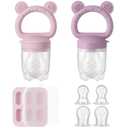2 Pack Silicone Baby Fruit Feeder with Mini Freezer Tray, Breastmilk Popsicle Molds for Infant Teething Relief, Baby Teethers, Fresh Food Feeder for Safe Infant Self Feeding - Purple