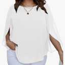 SCOMCHIC Plus Size Blouses for Women Summer Chiffon 3/4 Sleeve Tunic Tops Dressy Scoop Neck Casual Loose Flowy Shirts, 3XL
