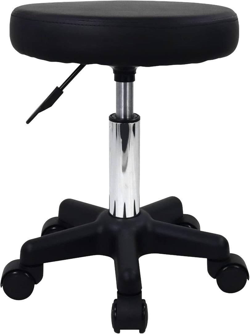 FURWOO Round Rolling Stool Height Adjustable Stool with Wheels for Spa Salon Massage Black