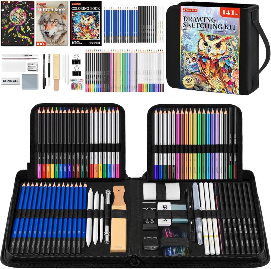 141 PCS Art Supplies Sketching Kit Pro Max, Drawing Pencils with Sketchbook, Coloring Book, Colored Graphite Charcoal Watercolor & Metallic Pencils, Drawing Supplies Gifts for Artists Adults Kids
