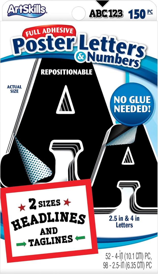 ArtSkills Paper Poster Letters and Numbers for Projects and Crafts, 4" and 2.5", Black, 150 Pieces - Multiple Sheets Per Letter Pad