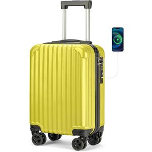 Personal Item Suitcase 18x14x8 Inches Hardside Built In TSA Lock & USB Port Lightweight Luggage With Removable Silent Wheels Underseat Carry-On Bag For Spirit and Frontier and More (Yellow), Medium