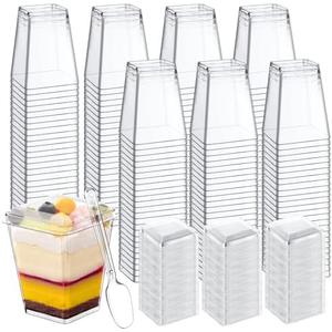48Pcs Pcs Mini Dessert Cups with Spoons and Lids, 5 Oz Square Mini Clear Parfait Cups, Shooters Cups for Party, Clear Yogurt Parfait Cups for Pudding, Fruit, Mousse, Snacks & Appetizers