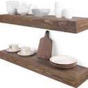 Floating Shelves 3 inch Thick for Wall Set of 2,Solid Pine Wood Wall Mount Shelf for Kitchen Living Room Bedroom Bathroom,8" D x 36" L x 3" H-Black Walnut