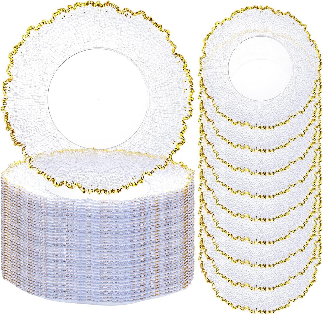 20pcs Clear and Gold Charger Plates Bulk 13inch Plastic Chargers for Dinner Plate Disposable Charger Plates Table Chargers for Wedding,Afternoon Tea,Spring,Mother's Day,Valentine's Day,Easter,Business