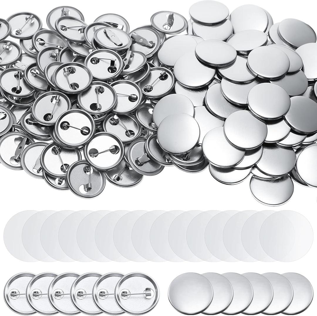 600 Pieces Blank Button Making Supplies Round Badge Parts Metal Pin Button Kit for Badge Make Machine, Including Metal Shells Back Cover and Clear Film(1 Inch)