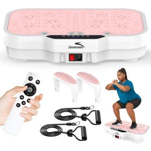 Vibration Plate Exercise Machine, 8000 Vibrations/min Adjustable Fitness Platform, 400 Lbs Capacity Whole Body Workout Extra Large Size Platform with Bluetooth for Weight Loss, Women & Men (Pink & White)