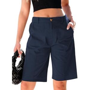 luvamia Bermuda Shorts for Women Knee Length High Waisted Cotton Elastic Waist Summer Dressy Casual Long Chino Shorts Size XL