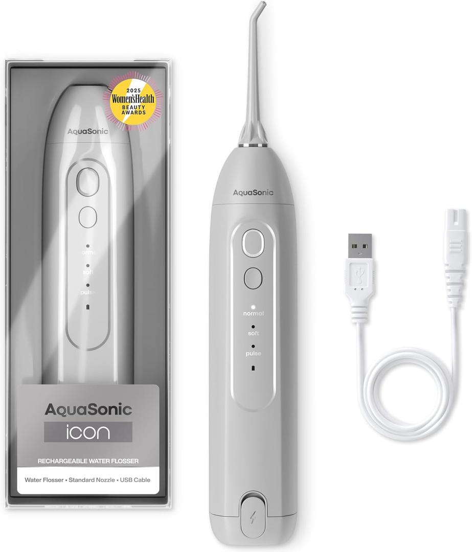 AquaSonic Icon Water Flosser for Teeth  Cordless Rechargeable Oral Irrigator  Waterproof, Portable Dental Cleaning with Jet Tip  Braces Home Travel - Stone