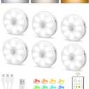 EZVALO 6-Pack Under Cabinet Lighting, Rechargeable Motion Sensor Puck Light with Remote, 3 Color Temps &12 RGB Colors, Magnetic Stick on Light, Dimmable Under Counter Light for Kitchen, Home Decor (White)