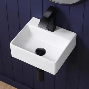 Small Wall Mount Bathroom Vessel Sink 13"x12" Rectangular Floating White Porcelain Ceramic Wall Hung Vanity Basin Sink for Tiny Home,RV,Bathroom, 13.3"x11.5"x4.7"