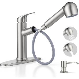 Herogo Kitchen Sink Faucet with Pull Down Sprayer, Small Single Handle Low-Arc Brushed Nickel Stainless Steel Kitchen Faucet, 1-3 Hole with Pop Up Drain, Deck Plate and Supply for RV Outdoor Farmhouse Herogo Kitchen Sink Faucet with Pull Down Sprayer, Small Single Handle Low-Arc Brushed Nickel Stainless Steel Kitchen Faucet, 1-3 Hole with Pop Up Drain, Deck Plate and Supply for RV Outdoor Farmhouse