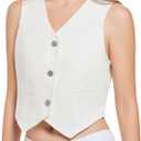 V VOCNI Womens Denim Vest V Neck Sleeveless Button Down Jean Vests Top Waistcoat Vest (White, S)
